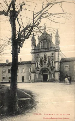 Anglet - Capela N.-D. do Refúgio — edifício religioso com carruagem de boi, editor Labouche frères, Toulouse
