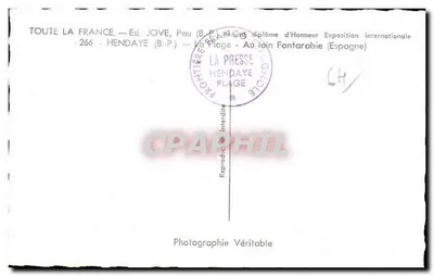 Praia de Hendaye — vista animada — Ed. JOVE, Pau (B.P.) — Verso