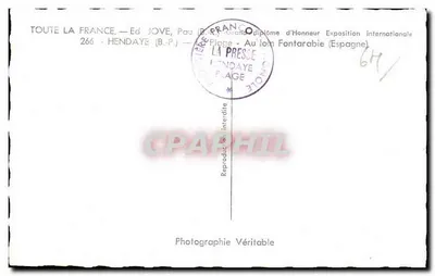 Praia de Hendaye — Editor Jove, Pau — N° 266 — Verso