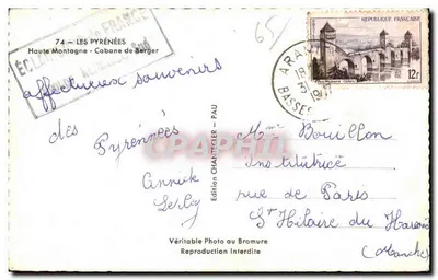 Shepherd's Hut — High Mountains — Edition Chanteclier, Pau — Back