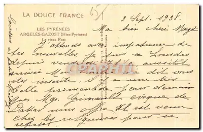Argelès-Gazost (Hautes-Pyrénées) — O velho Ponte — editor Yvoz, n° 7 — Verso