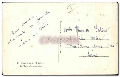 Bagnères-de-Bigorre — Torre dos Jacobinos — Foto Real A. P. Strasbourg n°30 — Verso