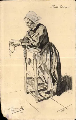 Mulher na cadeira — Pont-Croix — Desenhos de Charles Homualk, editor G. Gaby