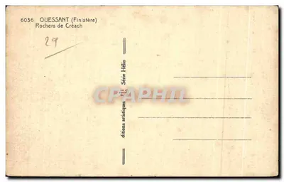 Rochers de Créach — Ouessant (Finistère) — Edições Artísticas Hélio, Série Hélio, n° 6036 — Verso