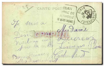 Dinan — Rue de la Condonnerie — widok ulicy z brukowaniem i sklepami — wydawca nieznany, numer serii 2312 — Rewers