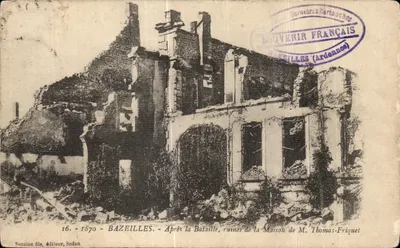 Bazeilles — Ruínas da Casa de M. Ibomas-Friquet após a Batalha — Suzaine filho, editor Sedan, n°16