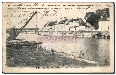 Bilhete postal antigo Ponte Sainte Maxence Quai du Mesnil Sarron