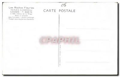 Les Roches Fleuries — hôtel à Cannes — éditeur IMPR. ROCHEY, CANNES — Rewers