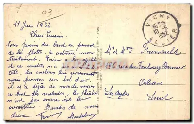 Stara pocztówka Pomnik Króla Alberta I, ulica Aristide Briand, Vichy, Militaria — Rewers