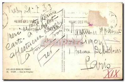 Pergole w Vichy — Reine des Villes — wydawca Patras — Rewers