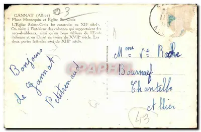 Gannat (Allier) — Place Hennequin e Igreja de Santa Cruz — Combleur Photo Macon — Verso
