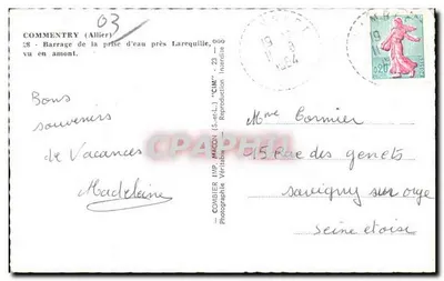 Commentry (Allier) — Barragem da captação perto de Larequille vista de montante — Comblier Imp. Maccon (S.-et-L.) — Verso