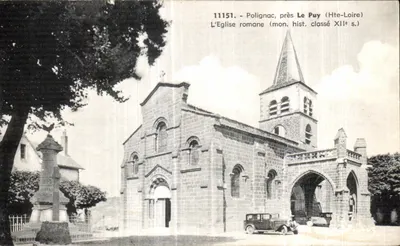 Bilhete postal antigo Polignac perto do Puy A Igreja Romana
