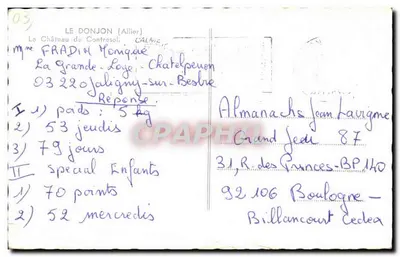 Zamek w Confresol — Allier — wydawca nieznany, nr serii 03 — Rewers