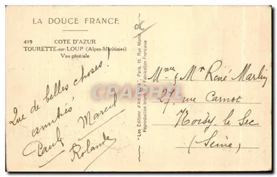 Tarjeta postal antigua Tarjeta postal antigua Costa Azul Tourette sur Loup (Alpes Maritimes) Vista general — Reverso