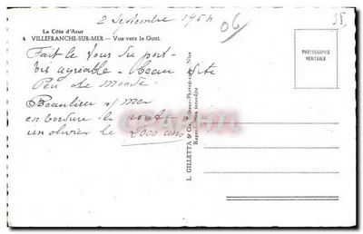 Villefranche-sur-Mer — Widok na Gual — L. Gilletta & Cie, wydawca — Rewers