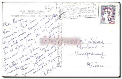 Vence-la-Jolie — vista geral, no fundo: a Mediterrâneo — Edições E.P.T.V. 35, Av. Garbeila, Nice — Verso