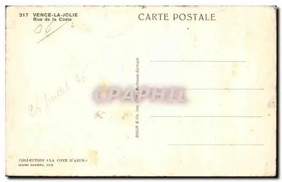 Pittoreske straatje in Vence-la-Jolie — uitgever BRAUN & Cie, Imp. Mulhouse-Dornach — Achterkant