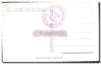 Kaplica Najświętszej Panny Maryi z Niegami — Valberg (A.M.) Wys. 1.660 m. — Wydawnictwo Mayence — Rewers