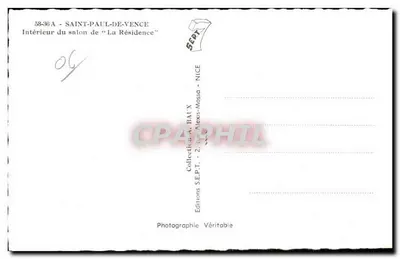 Wnętrze salonu w «La Résidence» — Saint-Paul-de-Vence — Wydawnictwo S.E.P.T. - 2, rue Alexis-Mossa - Nice — Rewers