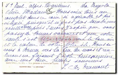 Saint-Paul - Alpes-Maritimes — Vista geral através dos ciprestes — editor Rolla — Verso