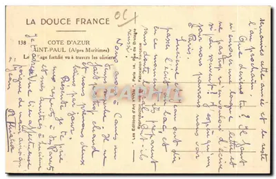 Saint-Paul (Alpes-Maritimes) — aanzicht met versterkingen doorheen de oliven — Les Éditions d'Art Yvon — Achterkant