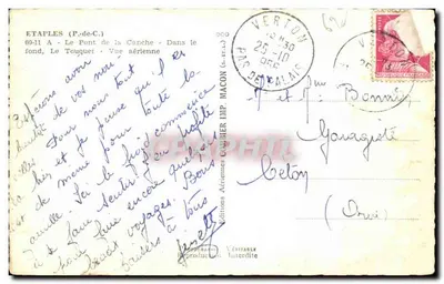 Stara pocztówka Etaples Most Canche W tle Touquet Widok z powietrza — Rewers