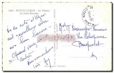Monte-Carlo — Le Casino — La Salle d'Argent — éditeur LA CIGOGNE — Achterkant
