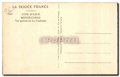 Monte-Carlo — Vista geral sobre La Condamine — Les Éditions d'Art YVON, Paris — Verso