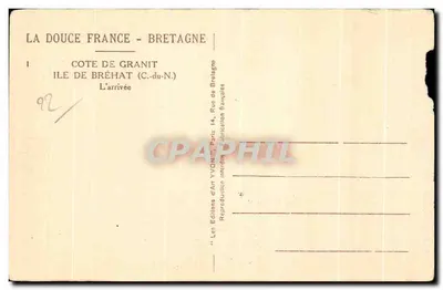 Isla de Bréhat — Costa de Granito — La llegada — Ediciones d'Arte Yvon, París — Reverso