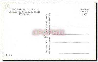 Capela de Nossa Senhora da Clarté — Perros-Guirec (Côtes-du-Nord) — Éditions d'Art, Paris — Verso
