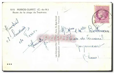 Vue de Perros-Guirec (C.-du-N.) — Route de la plage de Trestraou — Éditions d'Art 'WQN' — Verso