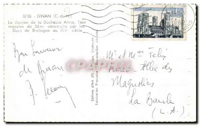 Dinan (C.-du-N.) — Torre do Castelo da Duquesa Ana, torre massiva de 34 m construída pelos Duques da Bretanha no século XIV — Éditions d'Art IDS — Verso