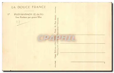 Les Rochers par grosse Mer — Ploumanach (C.-du-N.) — Éditions d'Art 'La Douce France', Paris — Verso