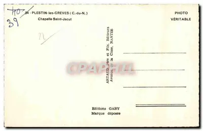 Bilhete postal antigo Plestin Les Greves Chapelle Saint Jacut — Verso