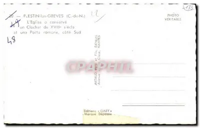 Plestin-les-Grèves — Église avec clocher du XVIIIe siècle et porte romane côté sud — Éditions Gaby, Nantes — Verso