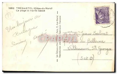 Trégastel (Côtes-du-Nord) — A praia com maré baixa — Les Éditions d'Art 'YVON', Paris — Verso