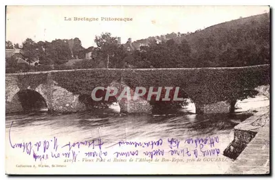 Velho Ponte e Ruínas da Abadia de Bon-Repos, perto de GOUAREC — Coleção A. Waren, St-Brieuc