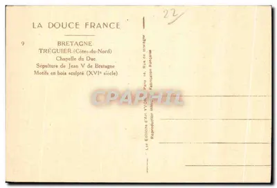 Grobowiec Jana V Bretanii — Kaplica Ducha — Tréguier (Côtes-du-Nord) — Wydawca Yvon, Paryż — Rewers
