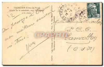 Treguier (Côtes-du-Nord) — Abside da catedral, torre de Flaguigné e o claustro — Les Éditions d'Art Vichy — Verso