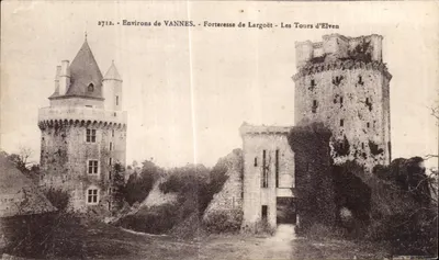 Bilhete postal antigo Environs de Vannes Forteresse de Largoet Les Tours d Elven
