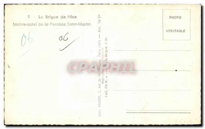Główny ołtarz parafii św. Martyna — La Brigue de Nice — Wydawca FAVEX, Paryż — Rewers