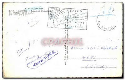 Camping Municipal do Plateau Saint-Michel — Menton — Les Éditions « MAR » — Verso
