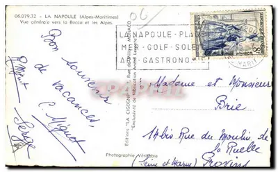 La Napoule — Ogólny widok ku Bocce i Alpom — Wydawnictwo 'LA CIGOGNE' — Rewers