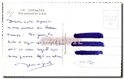 Juan-les-Pins — Vista geral da Baía — Les Éditions Frank, Nice, n° 1181 — Verso