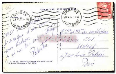 La Brise. Rusthuis — Grasse — uitgever LA BRISE, 6, Route Napoleón — Achterkant