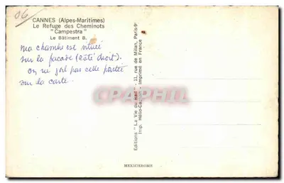 Cannes (Alpes-Maritimes) — Das Cheminots-Refugium 'Campestra' — Gebäude B — Verlag IRIS — Rückseite