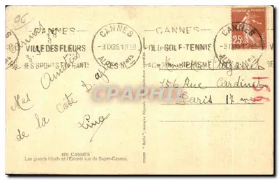 Cannes — Widok z wielkich hoteli i L'Estérel — Wydawca Cannes, nr 666 — Rewers