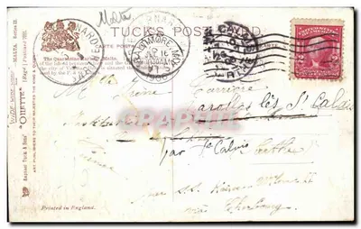 Malta, Port Kwarantanny — widok portu z gondolami i kościołem — Tuck's Post Card, seria II, nr 708 — Rewers
