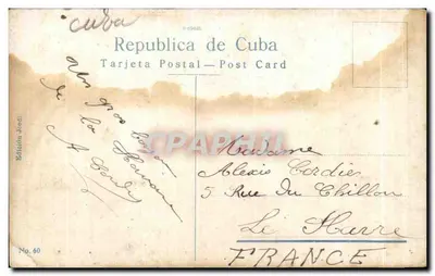 Bilhete postal antigo Parque de Colon Por Monte Habana Cuba — Verso